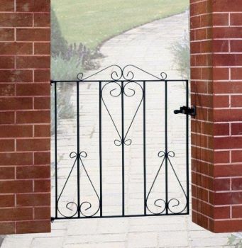 Classic Scroll Low Flat Single Gate - Solid Steel - Fits Gap of 838 mm x 914 mm High - Electro Galvanised/Black Powder Coated