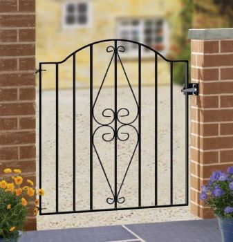 Stirling Scroll Henley Low Bow Top Single Gate - Steel - Fits Gap of 880 mm x 946 mm High - Electro Galv./Black Powder Coated