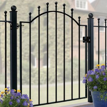 Manor-Weston Low Ball Top Single Gate - Solid Steel - Fits Gap of 880 mm x 1041 mm High - Electro Galvanised/Black Powder Coated