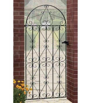 Regent Scroll Tall Bow Top Single Gate - Solid Steel - Fits Gap of 1067 mm x 1905 mm High - Electro Galvanised/Black Powder Coated