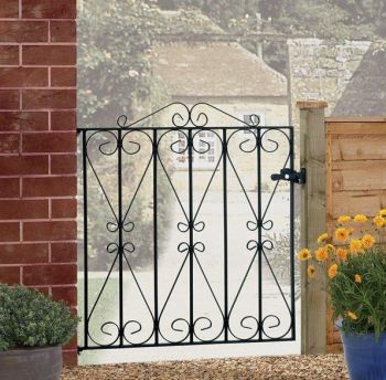 Regent Scroll Low Single Gate - Solid Steel - Fits Gap of 914 mm x 914 mm High - Electro Galvanised/Black Powder Coated