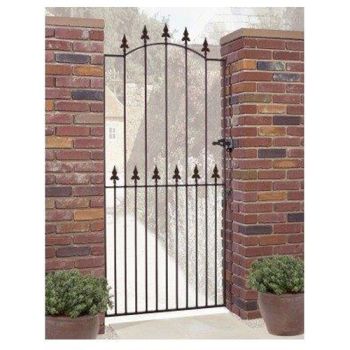 Saxon Spear Top Tall Bow Top Single Gate - Solid Steel - Fits Gap of 1067 mm x 1976 mm High - Electro Galv./Black Powder Coated