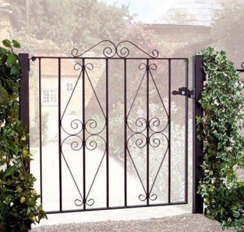 Stirling Scroll Low Flat Top Single Gate - Solid Steel - Fits Gap of 762 mm x 914 mm High - Electro Galvanised/Black Powder Coated