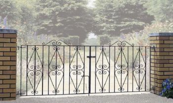 Stirling Scroll Double Driveway Gate - Solid Steel - Fits Gap of 2438 mm x 914 mm High - Electro Galvanised/Black Powder Coated