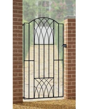 Abbey Modern Verona Tall Bow Top Single Gate - Solid Steel - Fits Gap of 880 mm x 1798 mm High - Electro Galv./Black Powder Coated