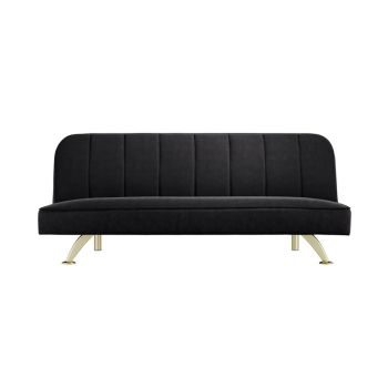 Burlington Sofa Bed - Velvet/Metal - L85 x W180 x H76.5 cm - Black/Gold Brushed