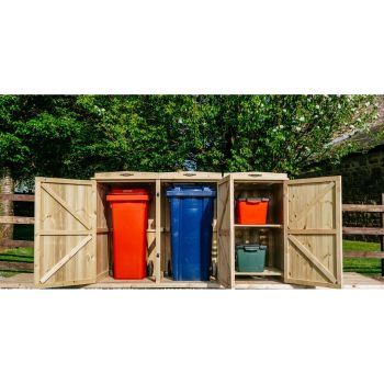 Chatburn 2 Wheelie Bin/2 Recycle Box Store - L80.4 x W203 x H120 cm - Fits 2 x 180L or 2 x 240L Wheelie Bins & 2 x Recycle Boxes