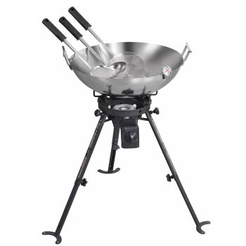 Complete Outdoor Gas Wok Set with Wok and High Power Burner - Steel - L50 x W118 x H45 cm - Black/Silver