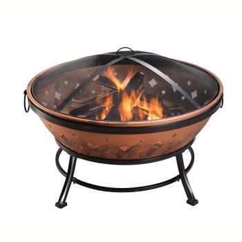  Outdoor 34 Inch Round Steel Wood Burning Fire Pit - Copper / Black - 88 x 64 x 64 cm
