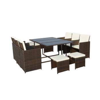 Cannes 10 Seater Cube Set - Steel/Synthetic Rattan - H72 x W166.5 x L110 cm - Brown