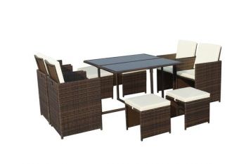 Cannes 8 Seater Cube Set - Steel/Synthetic Rattan - H72 x W110 x L110 cm - Brown