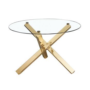 Capri Dining Table Glass Top with Gold Legs - Metal - L120 x W120 x H75.8 cm - Clear