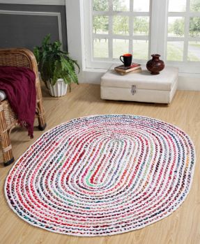 CARNIVAL White Oval Rug with Fabric - Cotton - L120 x W180 - Multicolour