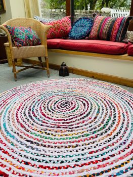 CARNIVAL White Cotton Round Circles Rug with Multi Colors (CARNIVAL150R)