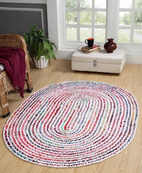 CARNIVAL White Oval Rug with Fabric - Cotton - L75 x W120 - Multicolour