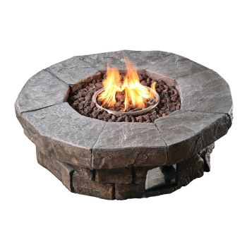  Outdoor Round Stone Look Propane Gas Fire Pit - Dark Brown - 94 x 29 x 29 cm