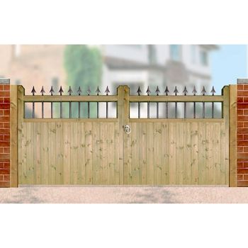 Hampton Low Double Driveway Garden Gate - Pressure Treated Scandinavian Redwood - W3600 x H1200 mm