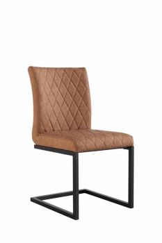 Diamond Stitch Dining Chair - Metal/PU/Foam - L50 x W64 x H90 cm - Tan/Graphite