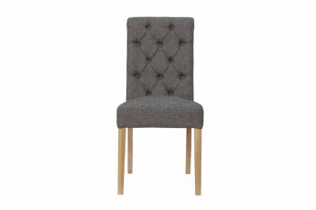 Fabric Button Back Chair with Scroll Top - Pine/Plywood/Foam - L46 x W64 x H99 cm - Dark Grey/Oak