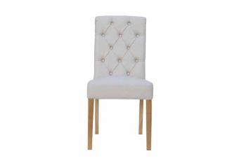 Fabric Button Back Chair with Scroll Top - Pine/Plywood/Foam - L46 x W64 x H99 cm - Natural/Oak