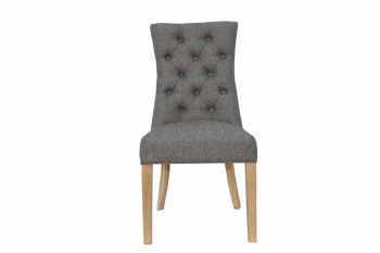 Curved Button Back Chair - Pine/Plywood/Metal - L51 x W60 x H101 cm - Dark Grey/Oak