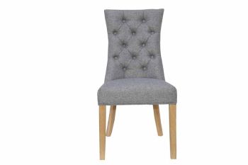Curved Button Back Chair - Pine/Plywood/Metal - L51 x W60 x H101 cm - Light Grey/Oak