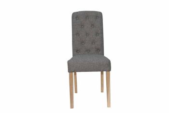 Button Back Upholstered Chair - Pine/Plywood/Metal - L43 x W62 x H101 cm - Dark Grey/Oak