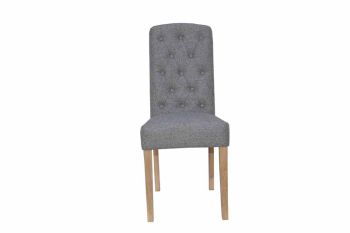 Button Back Upholstered Chair - Pine/Plywood/Metal - L43 x W62 x H101 cm - Light Grey/Oak