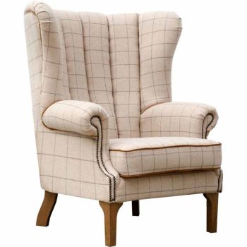 Fluted Wing Chair - Combi 3 - Leather/Wool - L90 x W90 x H111 cm - Natural/Oak