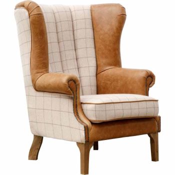 Fluted Wing Chair - Combi 4 - Leather/Wool - L90 x W90 x H111 cm - Natural/Tan