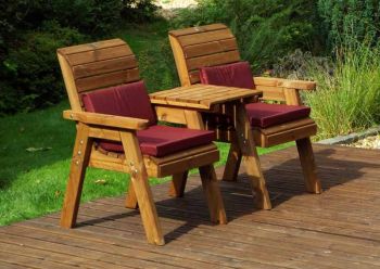 Twin Companion Set Straight with Cushions - W160 x D74 x H98 - Fully Assembled - Burgundy