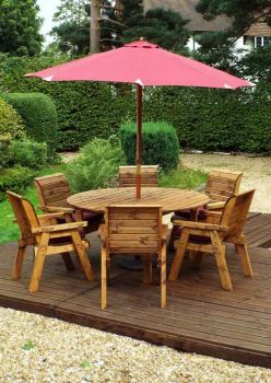 Six Seater Circular Table Set with Cushions - W280 x D280 x H98 - Fully Assembled - Burgundy