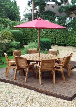 Eight Seater Circular Table Set with Cushions - W350 x D350 x H98 - Fully Assembled - Burgundy