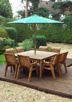 Eight Seater Square Table Set with Cushion - W250 x D250 x H98 - Fully Assemble - Green