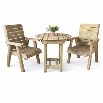 Clover Bistro Garden Round Table and Chair Set - 2 Seater - L80 X W200 X H98 cm - Partially Assembled