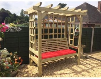 Beatrice Arbour - Sits 3, wooden garden bench with trellis