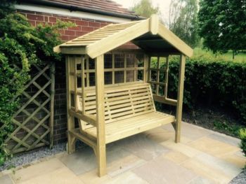 Cottage Arbour - Trellis Back And Sides, wooden garden bench seat with trellis