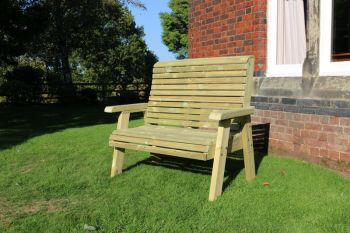 Ergonomical 2 Seater Bench, Wooden Garden Furniture - L75 x W120 x H105 cm - Fully Assembled