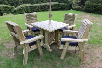 Ergo 4 Seater Set - Sits 4, Wooden Garden Furniture Dining Set with Table & Chairs - L220 x W245 x H105 cm - Minimal Assembly Required