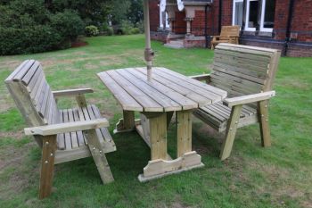 Ergo Table Bench Set - Sits 4, wooden garden dining furniture