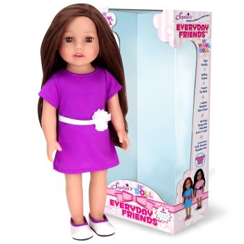 Sophia's 18" Doll Miley Brunette Vinyl Doll dressed in a Purple Dress and Silver Satin Shoes in a Display Box - Blush - 15 x 10 x 46 cm