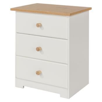 Colorado 3 Drawer Bedside Cabinet - MDF/MDP - 44 x 33 x 56.5 cm - Soft White/Oak