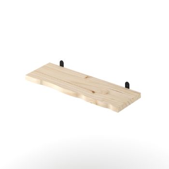 Chunky Live Edge Shelf with "L" Metal Bracket Kit - Pine - L20 x W60 x H2.5 cm - Pre-Sanded