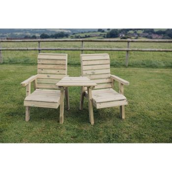 Clover Love Seats with Angled Tray - Timber - L75 x W170 x H100 cm - Min. Assembly Required - Set of Waterproof Cushions Included