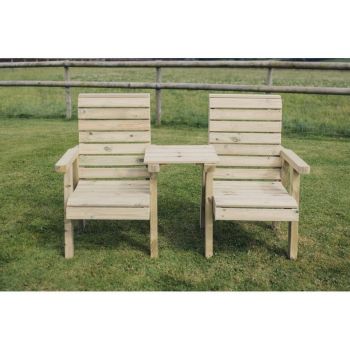 Clover Love Seats w/ Straight Tray - Timber - L75 x W170 x H100 cm - Min. Assembly Required - Set of Waterproof Cushions Included
