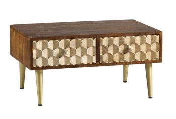 Edison Coffee Table with 2 Drawers - Solid Mango Wood - L55 x W85 x H40 cm