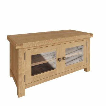 Standard TV Unit with Doors - Oak/Glass - L100 x W45 x H50 cm - Medium Oak