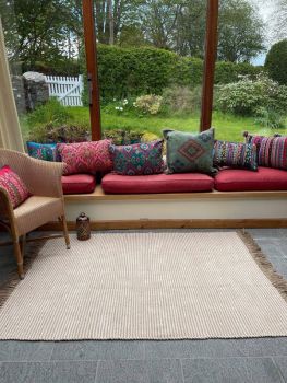 Colva Rug Yarn in Natural Beige Ivory Stripes - Cotton - L60 x W90