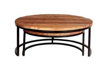 Round Railway Sleeper Set of 2 Coffee Tables - Metal - L90 x W90 x H40 cm