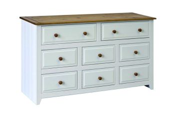 Capri 6+2 Drawer Large Chest - MDF/Pine - 143 x 43.5 x 80.5 cm - White/Antique Waxed Pine
